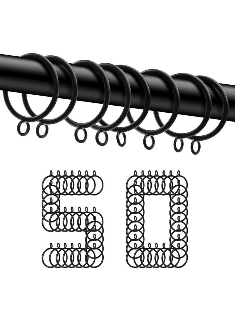 50 Pack Metal Curtain Rings - 38mm Black Pole Rings for 35mm Curtain Poles, Drapery Sliding Eyelet Hanging Rings, Shower - Image 1